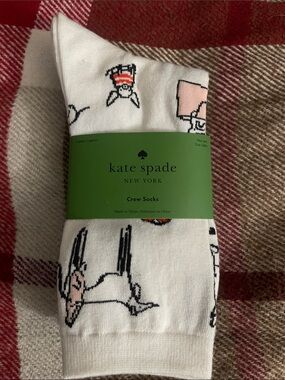 kate spade Crew Socks with Pink and Black Dog Character Motif 3 pairs NWT